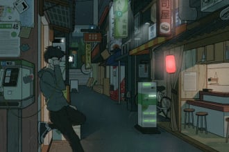 draw lofi and chill animation loop with detailed background