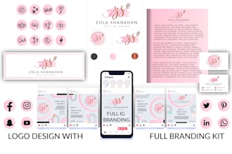 do feminine signature logo with branding kit in watercolor style