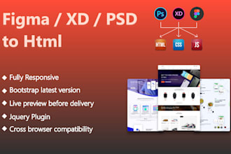 convert figma , xd , psd to responsive html pixel perfect
