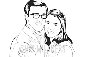draw your couple photo into black and white line art