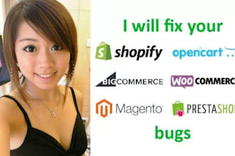 fix your shopify, opencart, bigcommerce, woocommerce, magento, prestashop bugs