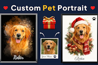 do watercolor digital art cat dog couple portrait form your photo