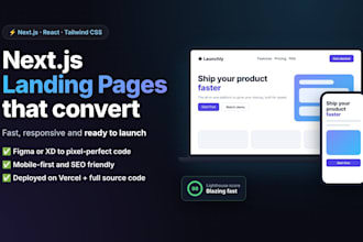 develop a responsive nextjs landing page with react and tailwind css