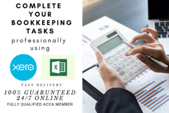 complete bookkeeping using xero software, quickbooks, sage, capium, vt and excel