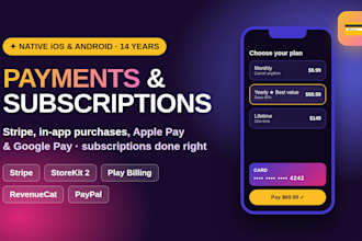 integrate stripe, in app purchases and payments in your ios or android app