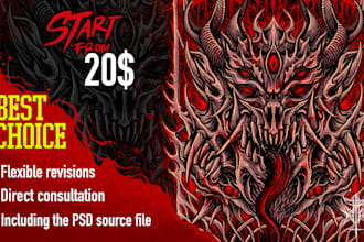 draw dark art or heavy metal illustration for tshirt design or album cover
