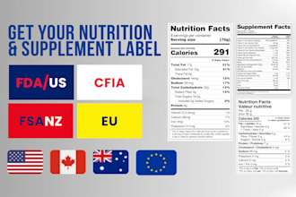 create fda, cfia, eu, fsanz compliant nutrition facts label and supplement label