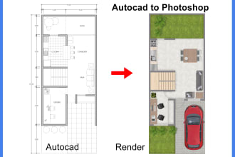 render architectural plan, section, elevation in photoshop