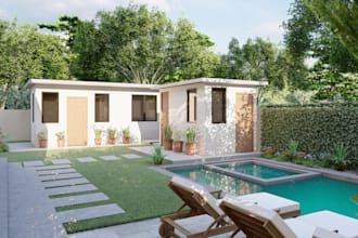 Top 5!  design backyard, patio, garden, pool, patio, deck, landscape with 3d rendering