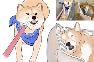 make cute and ugly illustration for pet