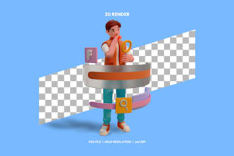 customize 3d icon illustration, character for your project