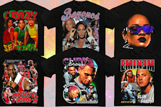 design a unique vintage style bootleg rap tee for you