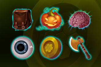draw 2d icons, objects, assets, props for the game