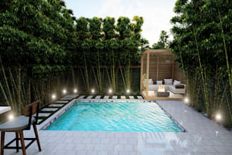design backyard, pergola,frontyard, pool,deck,paver walkway,fence,retaining wall