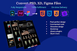 convert psd to html, xd, figma, sketch to html bootstrap responsive website