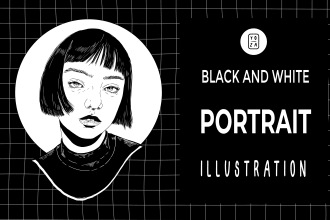 black and white portrait illustration