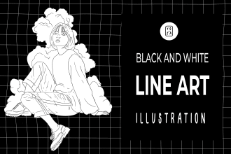 black and white line art illustration