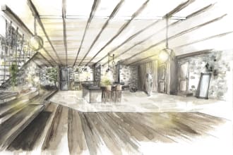 sketch watercolour design interior and exterior project