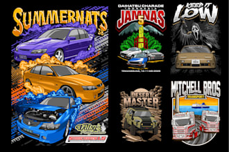 design custom automotive illustrations for tshirts and merch