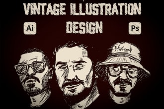 draw vintage illustration design or retro  comic portrait art in 1day
