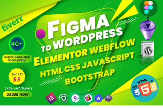 convert figma to wordpress, elementor,  HTML, and webflow