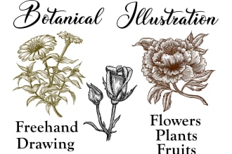 draw botanical illustrations of flowers, fruits and plants