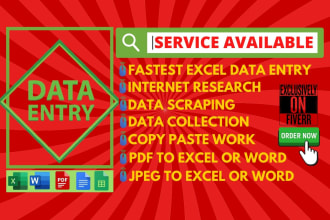 do fastest excel data entry collection file conversion internet research