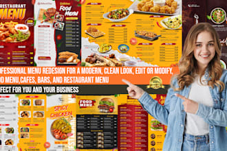 design, redesign, edit or modify, food menu, restaurant menu