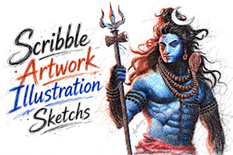 draw unique scribble art sketch illustrations