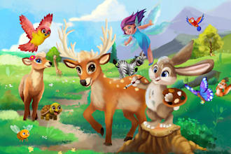 make colorful kids book illustrations for you