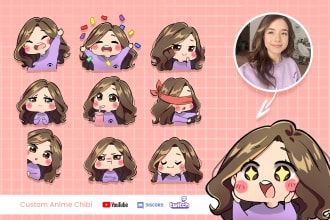 create custom cute chibi emote for twitch, discord, youtube, or facebook sticker