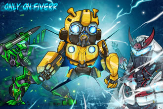 create transformer and concept art of futuristic mecha