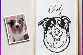 draw your cat,dog,andpet animal line art in 6 hours