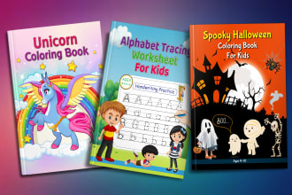 create kids coloring book cover and interior design for KDP