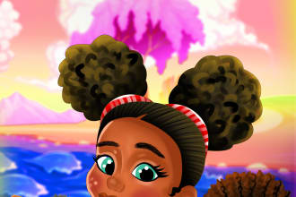 create cute story book illustration and african american children book cover