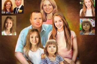 draw realistic family portrait, couple or group from photo