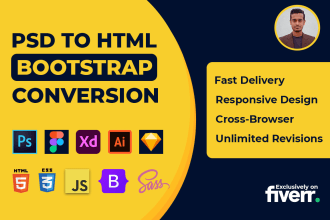 convert PSD to HTML, figma to HTML, xd to html CSS bootstrap responsive