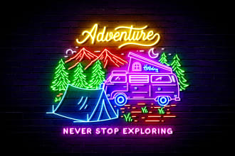 do initial neon text logo with unique animated GIF
