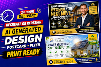 recreate or redesign your ai generated design, postcard, flyer for print ready
