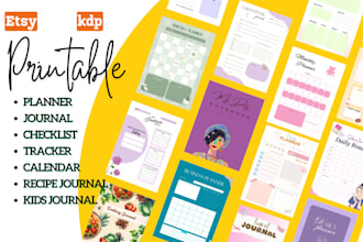 design planner, journal, gratitude journal and diary cover interior for kdp etsy