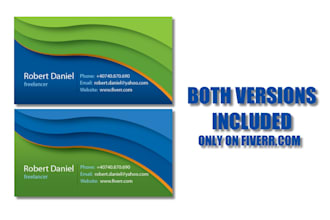 create 2 professional  business cards with a clean green and blue template