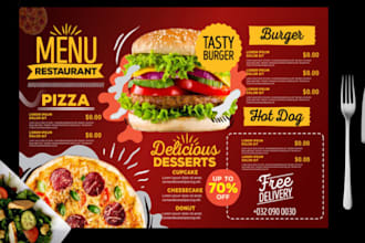 do eyecatching editable restaurant menu design