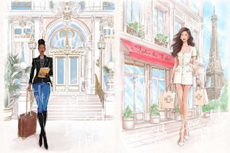 draw fashion and editorial sketch illustration in digital watercolor line art