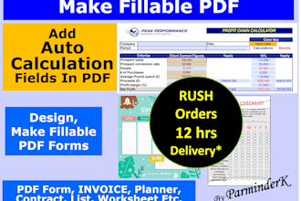 make fillable PDF form with calculation, invoice planner calculator custom forms