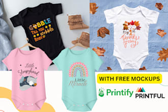 create baby kids onesie, t shirt designs printify printful