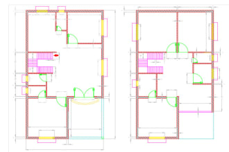 draft architectural 2d floor plan design on autocad and draw section, elevation