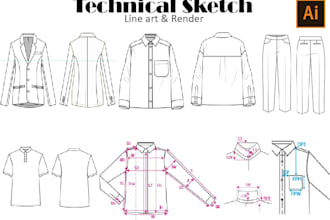 create technical flat sketch of garments