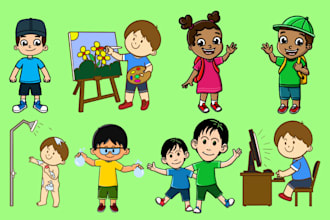 make a drawing kid character with cartoon style