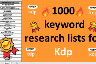 give you 1000 keyword research lists for KDP niche  q4 in 1h