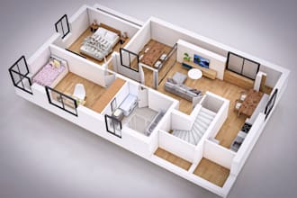 do 2d floor plan, 3d floor plan with autocad and sketchup